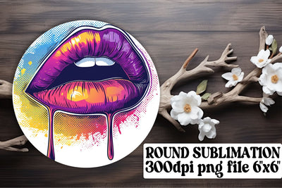 Stylish 3D Lips Decor Bundle: Sublimation Circle, Keychain & Car Coaster Sublimation afrosvg 