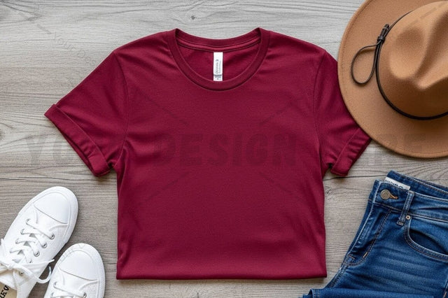 Stylish burgundy t-shirt mockup design Mock Up Photo Regulrcrative 