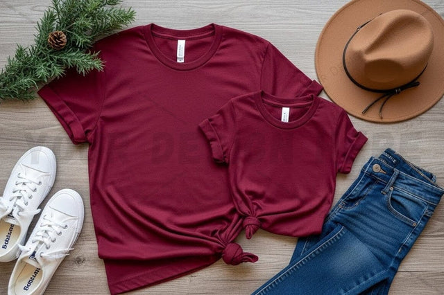 Stylish burgundy t-shirt mockup design Mock Up Photo Regulrcrative 