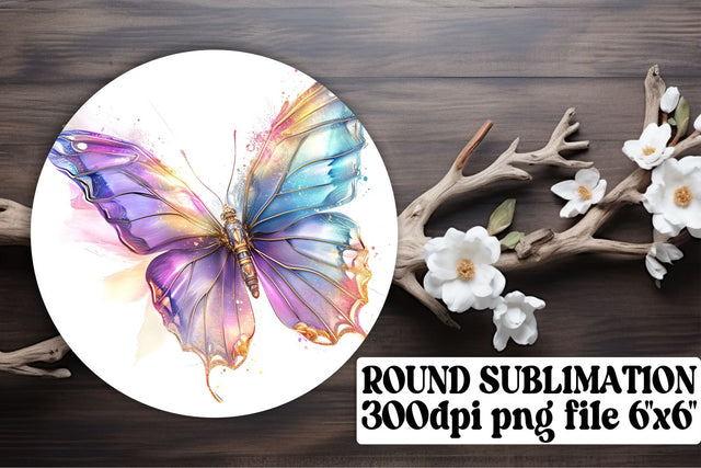 Stylish Butterfly Round Sublimation Design for Car Coasters & Keyrings Sublimation afrosvg 