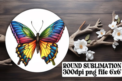 Stylish Butterfly Round Sublimation Design for Keychains & Car Coasters Sublimation afrosvg 