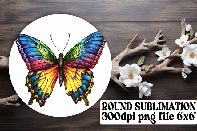 Stylish Butterfly Round Sublimation Design for Keychains & Car Coasters Sublimation afrosvg 