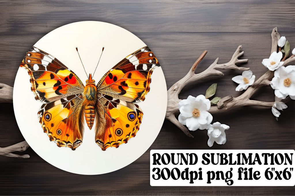 Stylish Butterfly Round Sublimation Design for Keyrings & Coasters - So ...