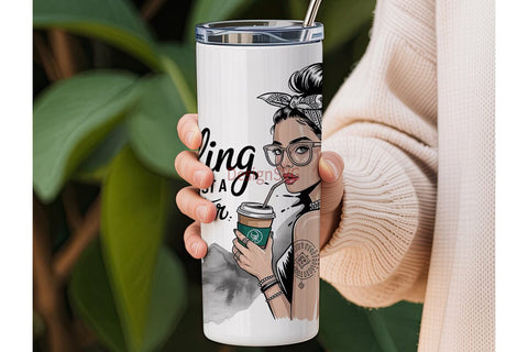 Stylish Coffee Girl 20oz Tumbler Wrap Sublimation DesignSVG 