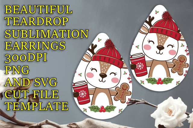 Stylish earring design for sublimation, easy-to-edit PNG, Christmas Sublimation HoodArtCraft 
