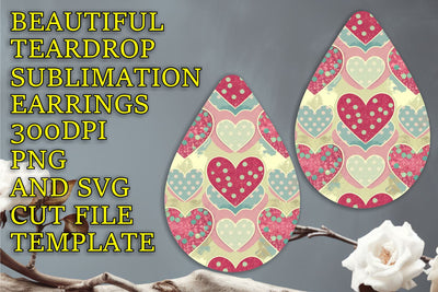 Stylish earring design for sublimation, easy-to-edit PNG, Heart Sublimation HoodArtCraft 