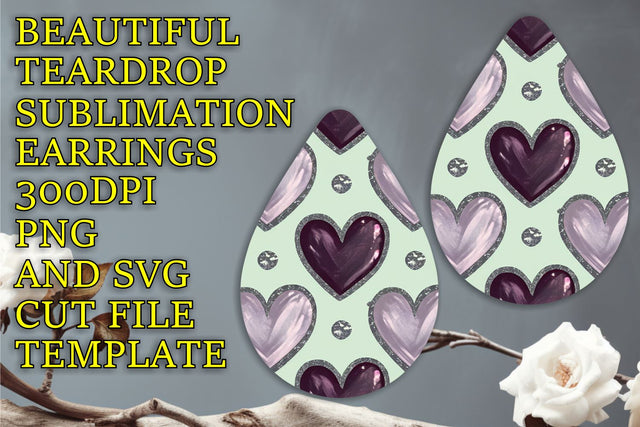 Stylish earring design for sublimation, vibrant quality PNG, Heart Sublimation HoodArtCraft 