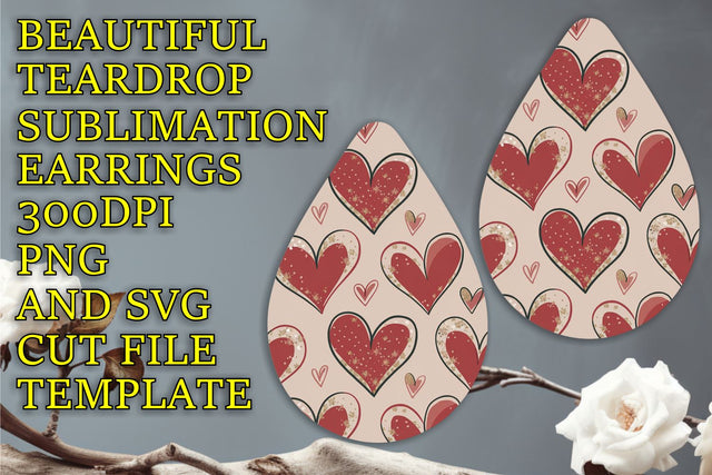 Stylish earring design template, vibrant quality PNG, Heart Sublimation HoodArtCraft 