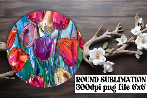 Stylish Floral Pattern Keychain: Sublimation Coaster, Circle Decor Sublimation afrosvg 