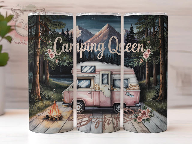 Stylish Glamper Queen Camping Tumbler, Pink Camper Tumbler PNG, Glamper Tumbler Design, 20oz Sublimation Wrap, Cute Camping Tumbler, Camper Girl Tumbler Design, Outdoor Adventure PNG Sublimation Lara' s Designs 