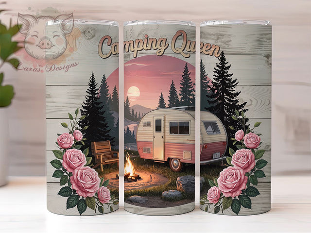 Stylish Glamper Queen Camping Tumbler, Pink Camper Tumbler PNG, Glamper Tumbler Design, 20oz Sublimation Wrap, Cute Camping Tumbler, Camper Girl Tumbler Design, Outdoor Adventure PNG Sublimation Lara' s Designs 