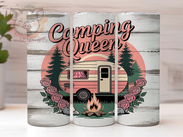 Stylish Glamper Queen Camping Tumbler, Pink Camper Tumbler PNG, Glamper Tumbler Design, 20oz Sublimation Wrap, Cute Camping Tumbler, Camper Girl Tumbler Design, Outdoor Adventure PNG Sublimation Lara' s Designs 
