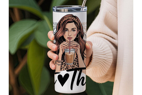 Stylish Iced Coffee Lover 20oz Tumbler Sublimation DesignSVG 
