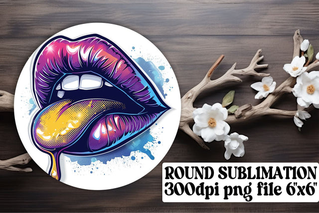 Stylish Lips Design Pack: Sublimation Circle, Keychain & Car Coaster Set Sublimation afrosvg 
