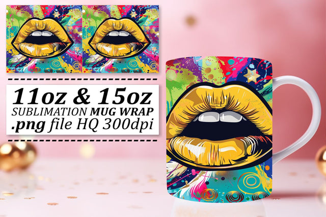 Stylish Lips Mug Wrap Design Sublimation afrosvg 