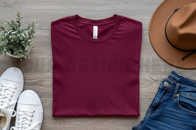 Stylish maroon t-shirt mockup design Mock Up Photo Regulrcrative 