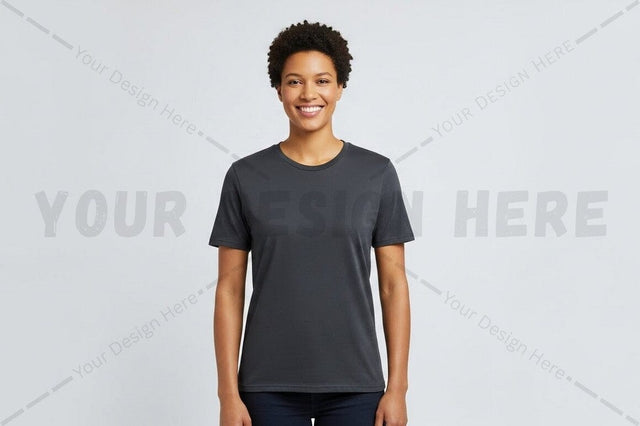 Stylish solid gray t-shirt for women Mock Up Photo Regulrcrative 