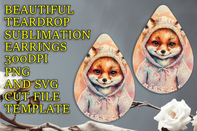 Stylish sublimation template for earrings, vibrant PNG file, Animals Sublimation HoodArtCraft 