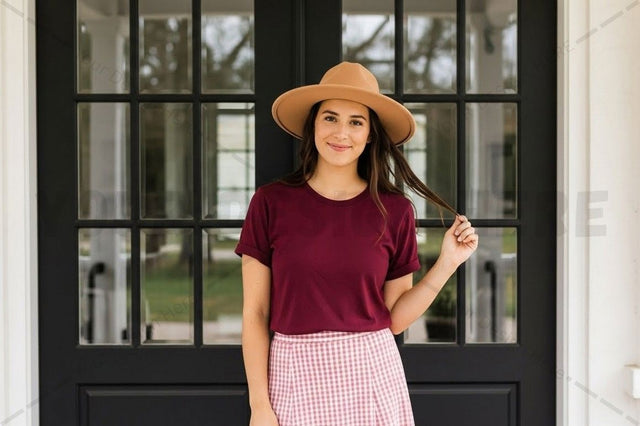 Stylish t-shirt and hat outfit Mock Up Photo Designangry 