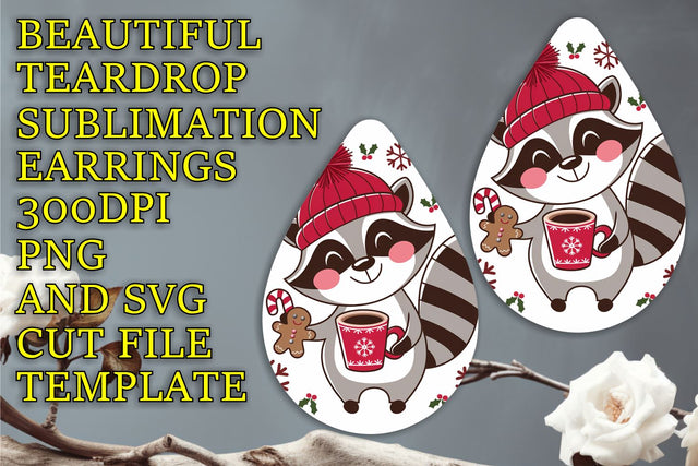 Stylish teardrop earrings design, vibrant PNG for DIY, Christmas Sublimation HoodArtCraft 