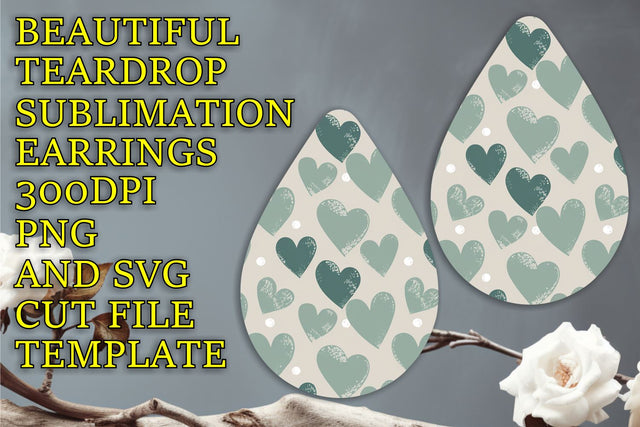 Stylish teardrop earrings design, vibrant PNG for DIY, Heart Sublimation HoodArtCraft 