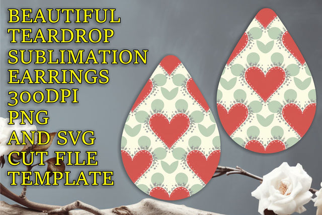 Stylish teardrop earrings file, crisp and clear PNG, Heart Sublimation HoodArtCraft 