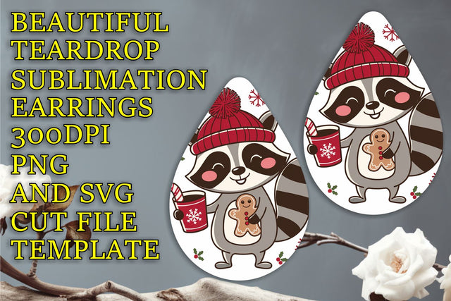 Stylish teardrop earrings file, ready for DIY crafts, Christmas Sublimation HoodArtCraft 
