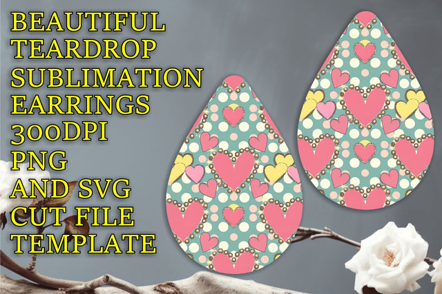 Stylish teardrop earrings file, ready for DIY crafts, Heart Sublimation HoodArtCraft 