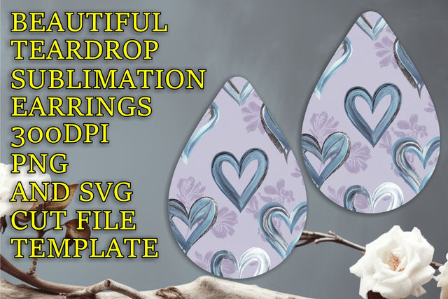 Stylish teardrop earrings file, vibrant sublimation design, Heart Sublimation HoodArtCraft 