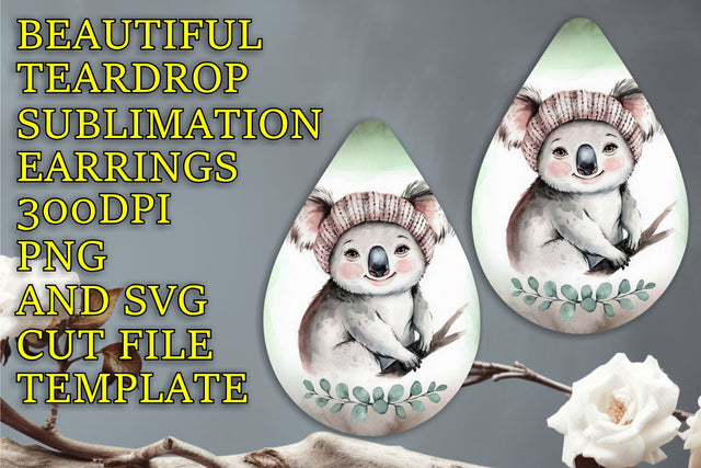 Stylish teardrop earrings PNG, ideal for crafting projects, Animals Sublimation HoodArtCraft 