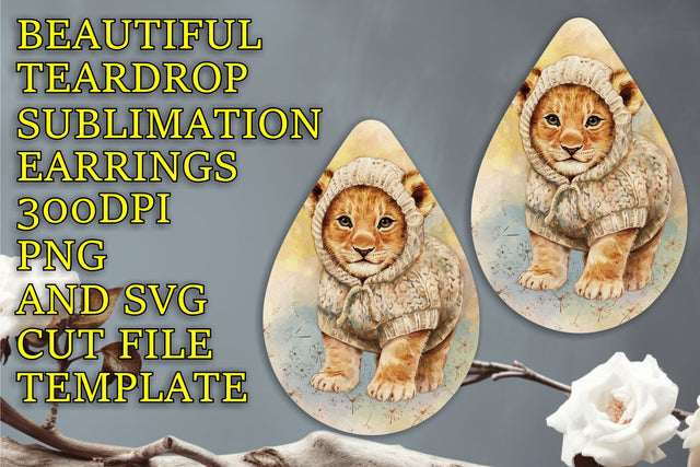 Stylish teardrop earrings PNG, perfect for creative projects, Animals Sublimation HoodArtCraft 