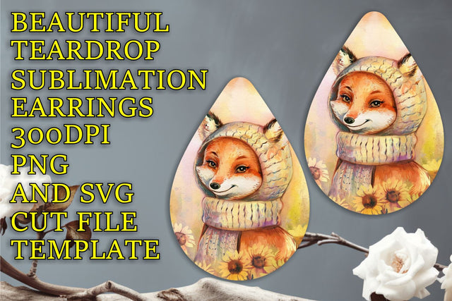 Stylish teardrop earrings sublimation template, easy PNG, Animals Sublimation HoodArtCraft 