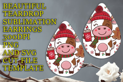 Stylish teardrop earrings sublimation template, quality PNG, Christmas Sublimation HoodArtCraft 