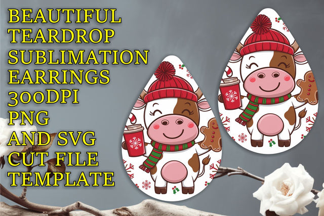 Stylish teardrop earrings sublimation template, quality PNG, Christmas Sublimation HoodArtCraft 