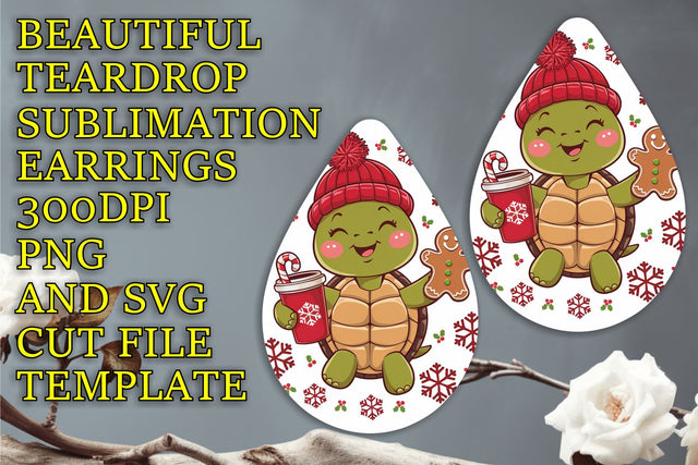 Stylish teardrop earrings template, vibrant and customizable, Christmas Sublimation HoodArtCraft 