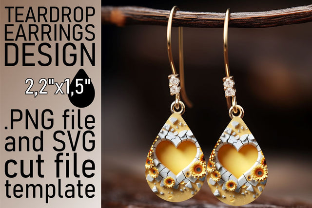 Stylish teardrop earrings, vibrant PNG file included! , 3D Heart Sublimation afrosvg 