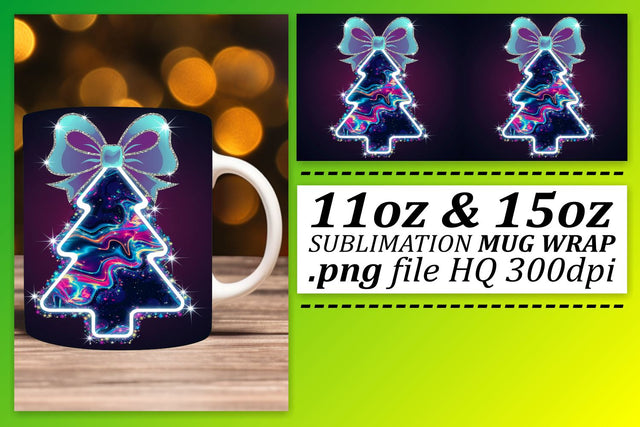 Stylish templates for mugs, create stunning gifts! , Neon Xmas Sublimation afrosvg 