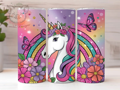 Stylish Unicorn Rainbow 20oz Tumbler, Kids Design, Lisa Frank Style, Rainbow Mane, Glitter Effect, 20oz Tumbler Wrap, Sublimation PNG Sublimation Lara' s Designs 