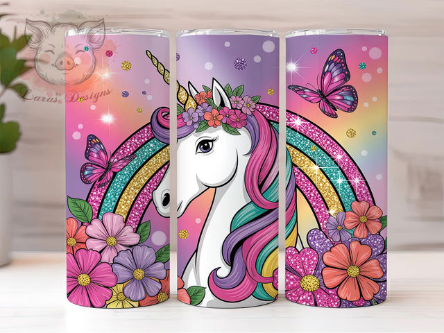 Stylish Unicorn Rainbow 20oz Tumbler, Kids Design, Lisa Frank Style, Rainbow Mane, Glitter Effect, 20oz Tumbler Wrap, Sublimation PNG Sublimation Lara' s Designs 