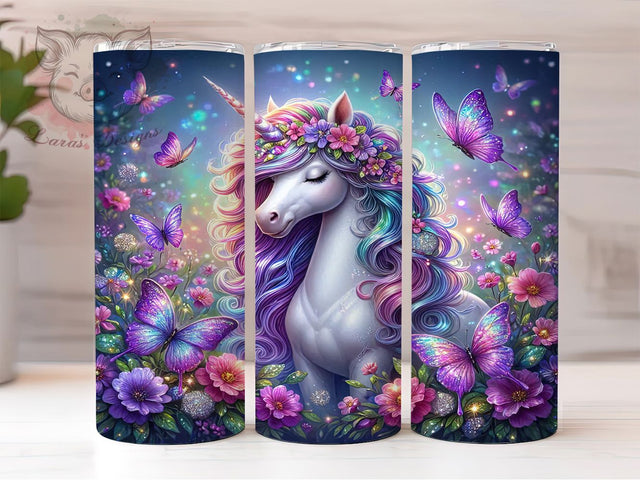 Stylish Unicorn Rainbow 20oz Tumbler, Rainbow Mane, Floral Crown, Kids Design, Pink Blossoms, Skinny Tumbler, Sublimation PNG Sublimation Lara' s Designs 