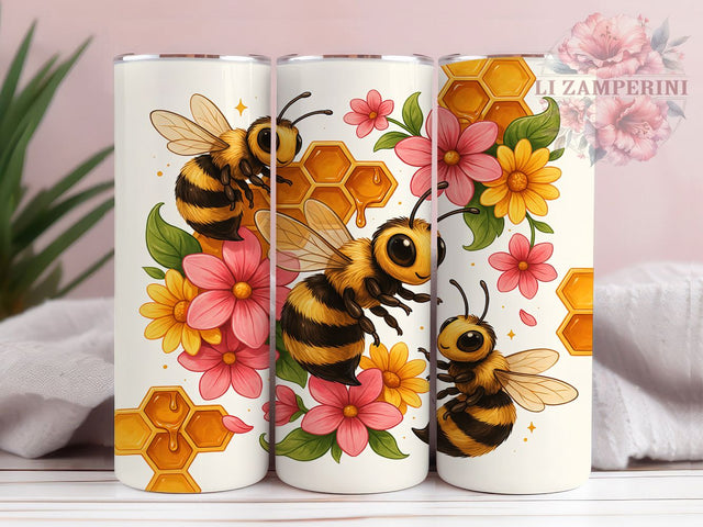 Stylized Bee Motif 20oz Tumbler, Symmetrical Design, Bee Illustration, Cohesive Composition, Nature Motif, Skinny Tumbler, Sublimation PNG Sublimation Li Zamperini 