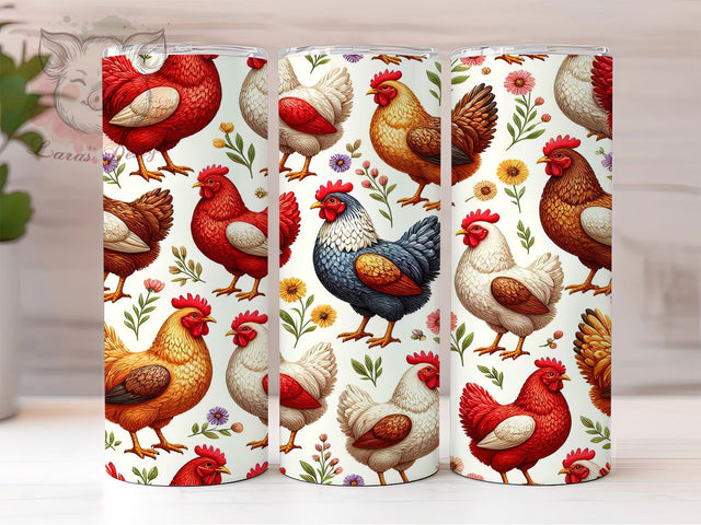 Stylized Chicken Rustic 20oz Tumbler, Colorful Hens, Farmhouse Rustic, Textured Design, Vibrant Poultry, Skinny Tumbler, Sublimation PNG Sublimation Lara' s Designs 