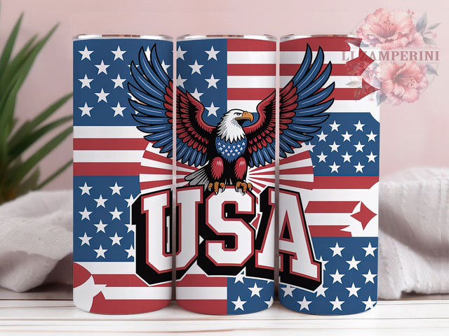Stylized Eagle Patriotic 20oz Tumbler, USA Flag Wrap, Sublimation Gift, Patriotic Mug, 20oz Tumbler Design, Stylized Eagle Graphic, American Pride Theme Sublimation Li Zamperini 
