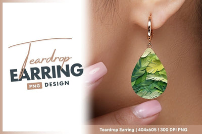 Stylized green leaves background teardrop earring png Sublimation Regulrcrative 