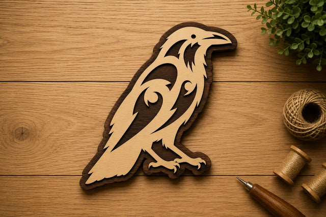 Stylized Raven Outline Laser Cut Svg File Design SVG Regulrcrative 