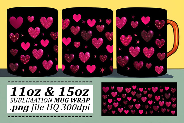Sublimation 11oz 15oz Mug Wrap - Valentines Affection Heart Theme Sublimation afrosvg 