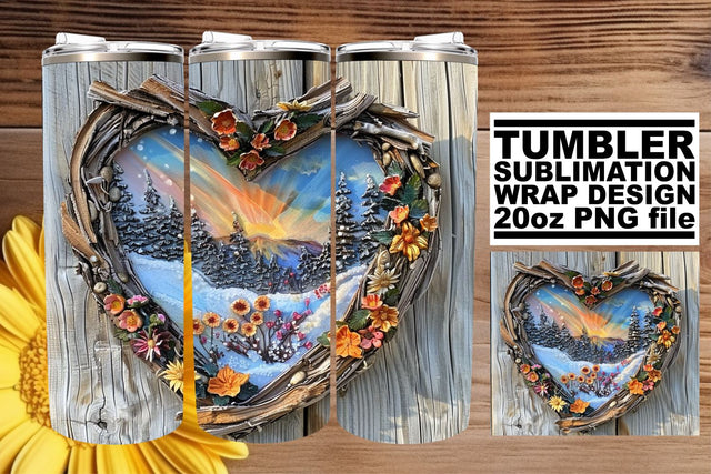 Sublimation 20oz Wrap Christmas 3D Heart Frame Winter Scene Sublimation afrosvg 