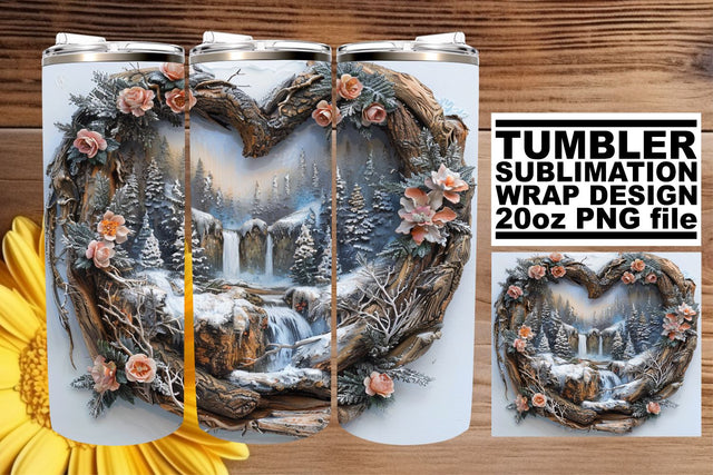 Sublimation 20oz Wrap Christmas 3D Heart Frame Winter Scene Sublimation afrosvg 
