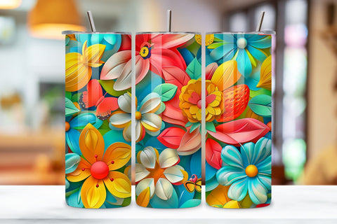 Sublimation 3D Flower Tumbler PNG | Seamless Tumbler Wrap Sublimation FloridPrintables 