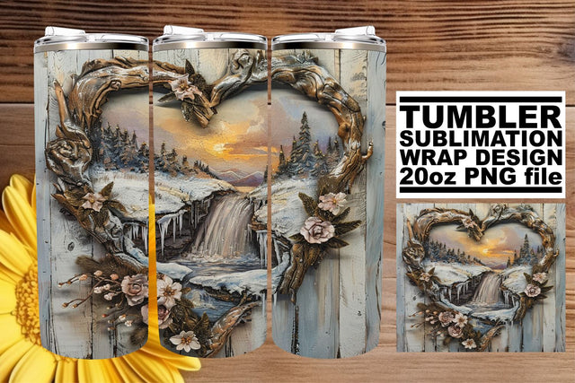 Sublimation 3D Heart Frame Christmas Tumbler Wrap 20oz Sublimation afrosvg 